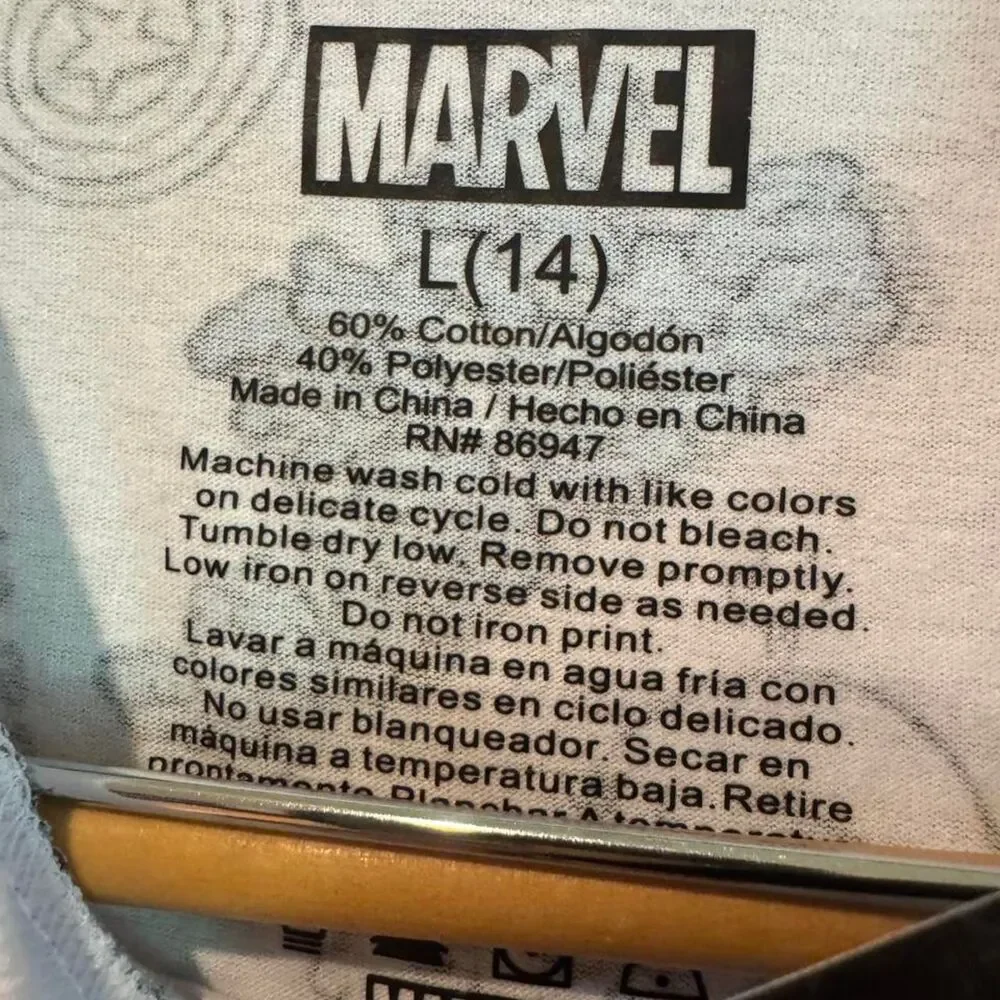 Marvel Boy's White T-shirt NWT Size Large 14